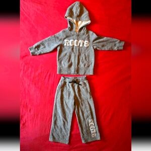 NWOT - Roots Vintage Grey Zip Up Hoodie & Cabin Track Pants - Toddler Size 2